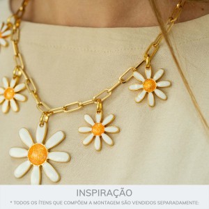 Pingente Margarida Ouro com Branco 27mm