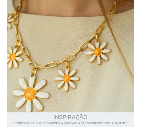 Pingente Margarida Ouro com Branco 27mm