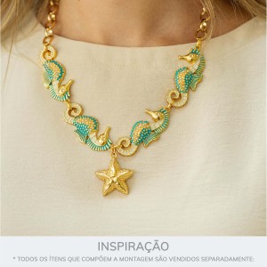 Pingente Cavalo Marinho Ouro com Tiffany 53mm