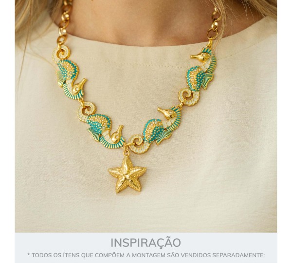 Pingente Cavalo Marinho Ouro com Tiffany 53mm