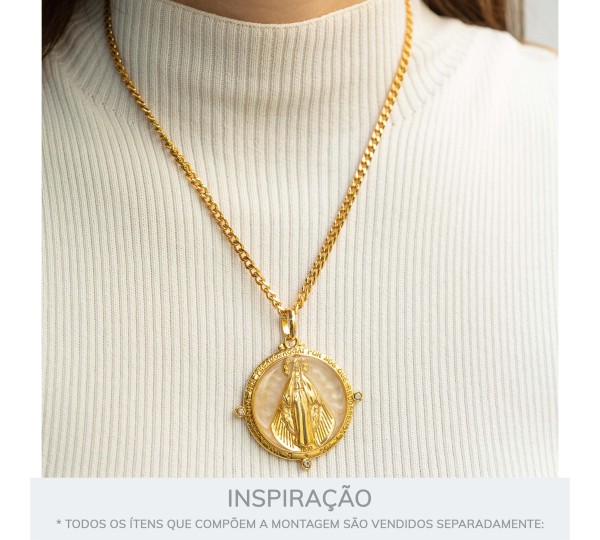 Pingente Nossa Senhora das Graças Ouro com Perolado 47mm