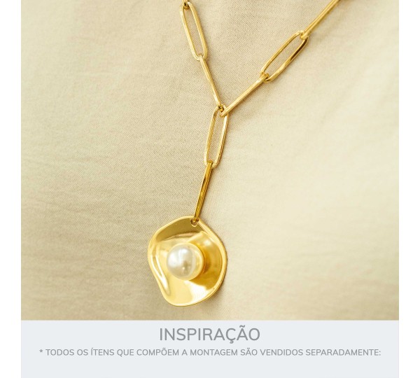 Pingente Orgânico Ouro com Pérola 34mm