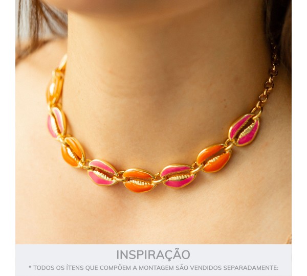 Pingente Búzio Ouro com Pink 18mm