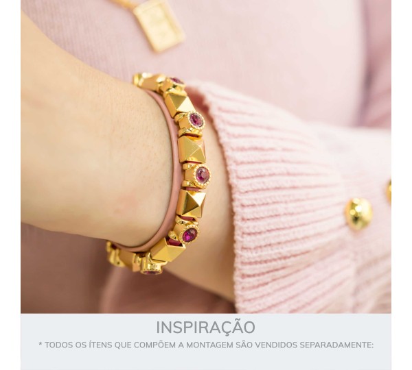 Passador Ouro com Strass Fuchsia 9mm