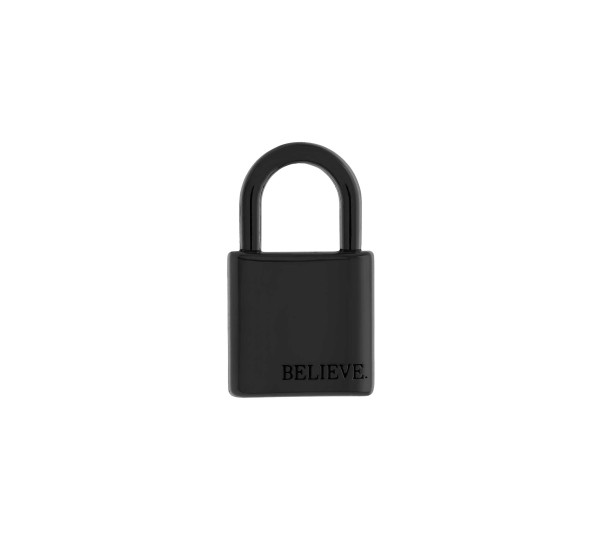 Pingente Cadeado Believe Preto Fosco 26mm