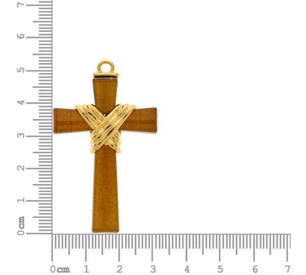 Pingente Cruz Marrom com Ouro 46mm