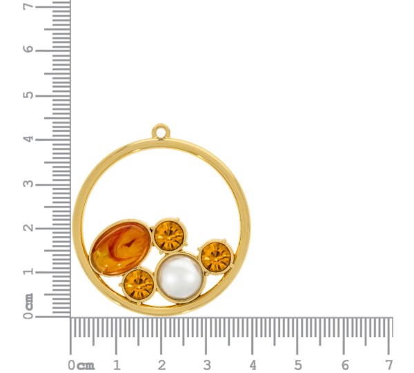 Pingente Ouro com Pedras Âmbar 42mm
