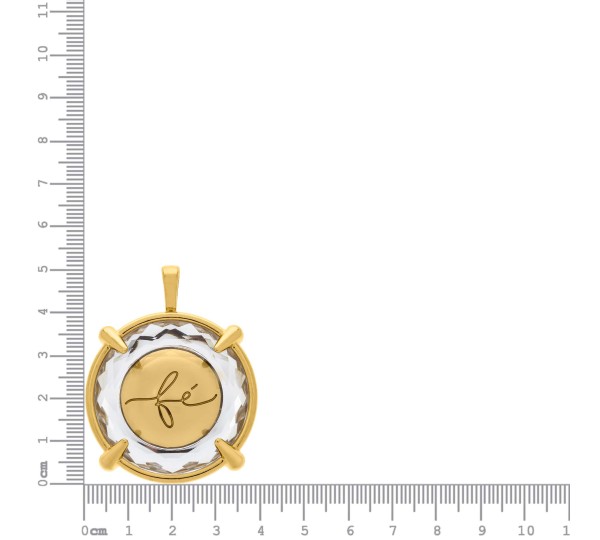 Pingente Fé Ouro com Pedra 38mm