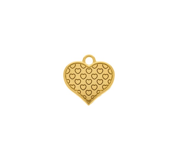Pingente Coração Ouro com Rosa Quartzo 21mm