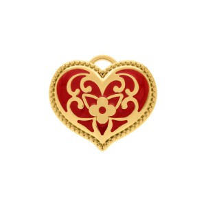 Pingente Coração Arabescado Ouro com Vermelho 35mm