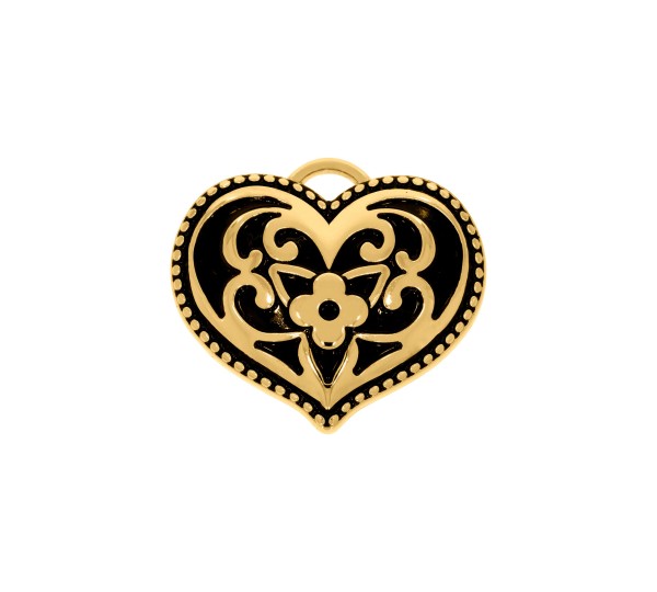 Pingente Coração Arabescado Ouro com Preto 35mm