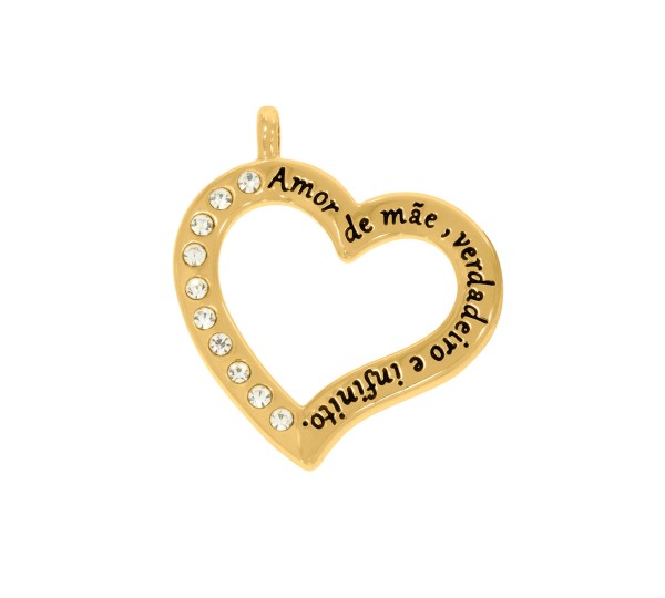 Pingente Coração Amor de Mãe Ouro com Strass 40mm