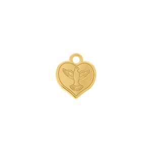 Pingente Coração Pomba da Paz Ouro com Pérola 15mm