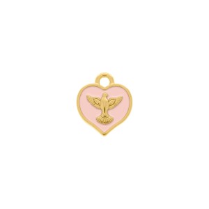 Pingente Coração Pomba da Paz Ouro com Rosa 15mm