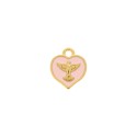 Pingente Coração Pomba da Paz Ouro com Rosa 15mm