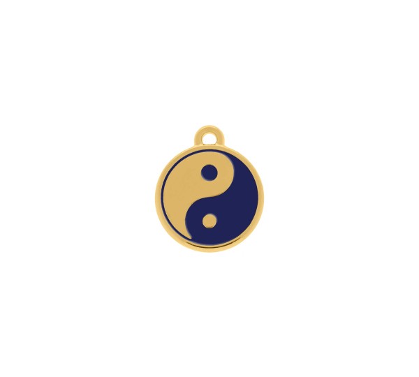 Pingente Yin-Yang Ouro com Azul 18mm