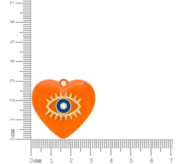 Pingente Coração Laranja com Olho Grego Ouro 31mm