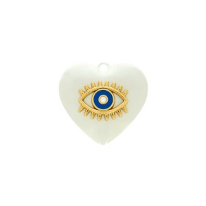 Pingente Coração Branco com Olho Grego Ouro 31mm