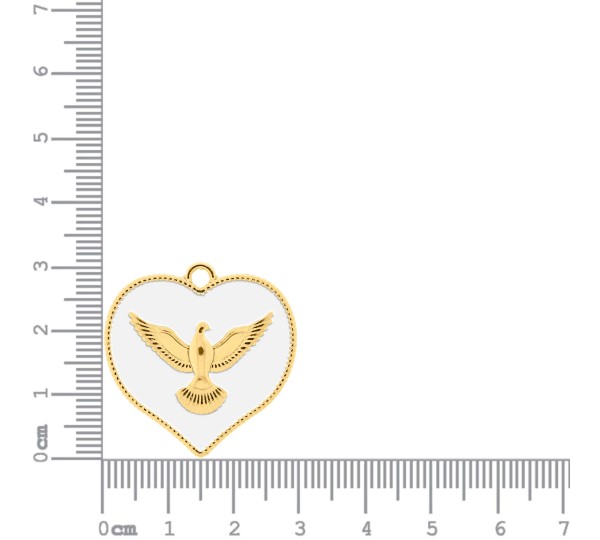 Pingente Coração Pomba da Paz Ouro com Branco 30mm