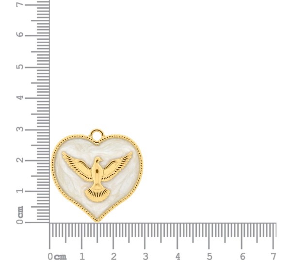 Pingente Coração Pomba da Paz Ouro com Pérola 30mm