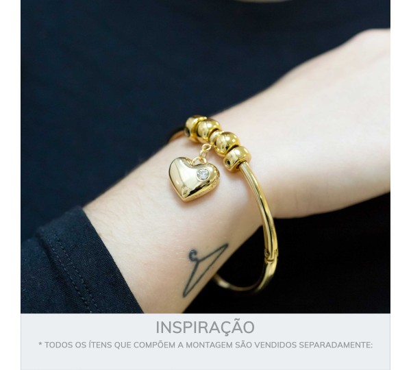 Pingente Coração Ouro com Strass 18mm