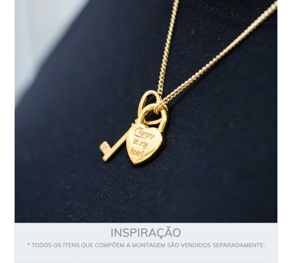 Pingente Cadeado Coração Ouro 26mm