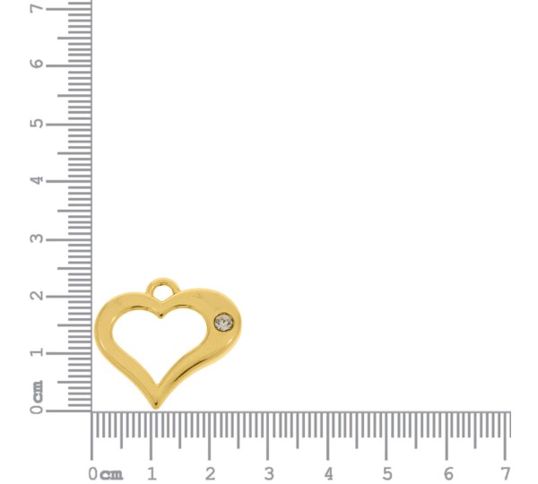 Pingente Coração Vazado Ouro com Strass 24mm