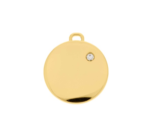 Pingente Redondo Liso Ouro com Strass 40mm