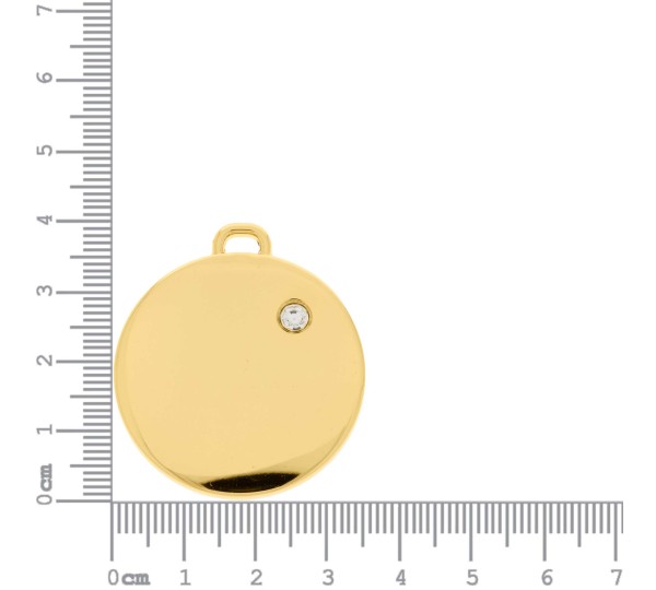 Pingente Redondo Liso Ouro com Strass 40mm