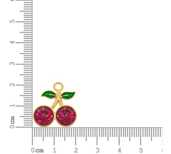 Pingente Cerejas Ouro com Strass Colorido 22mm