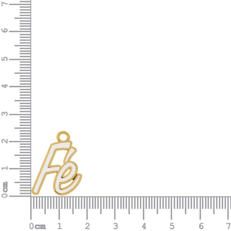 Pingente Fé Ouro com Resina Branca 24mm