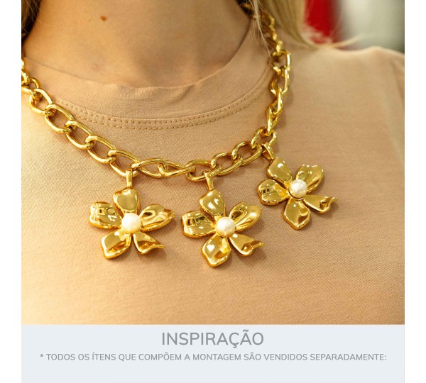 Pingente Flor Ouro com Pérola 52mm