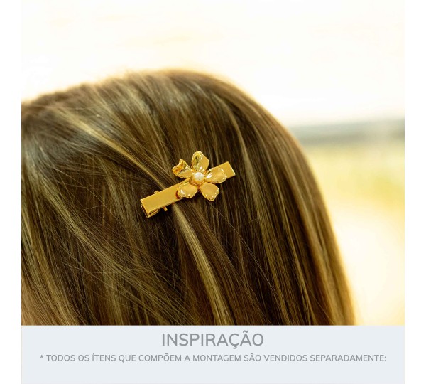 Presilha de Flor Ouro com Pérola 45mm