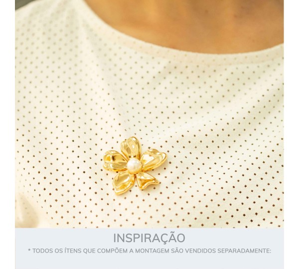 Broche de Flor Ouro com Pérola 44mm