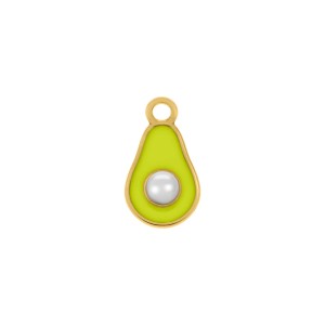 Pingente Abacate Ouro com Verde e Pérola 20mm