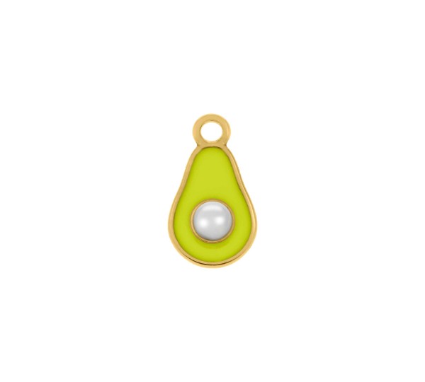 Pingente Abacate Ouro com Verde e Pérola 20mm