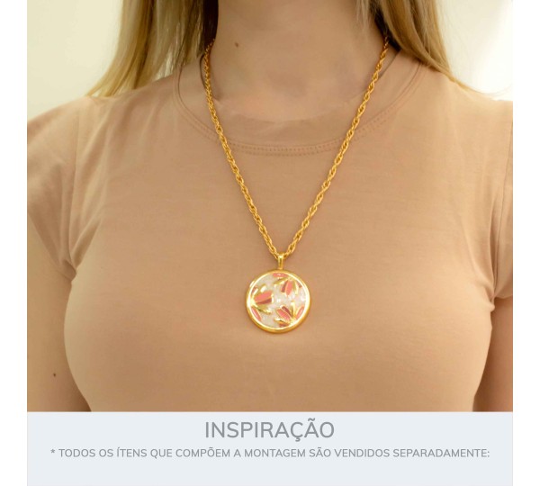 Pingente Bem Me Quer Ouro com Rosa 52mm