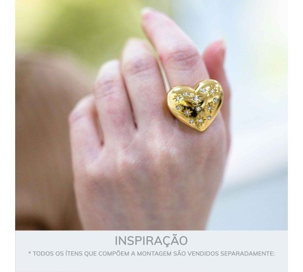 Anel de Coração Ouro com Strass N° 21