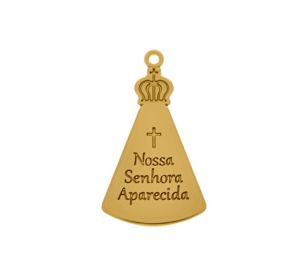 Pingente Nossa Senhora Aparecida Ouro com Strass 40mm