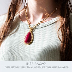 Pingente Gota Ouro com Bordô 63mm