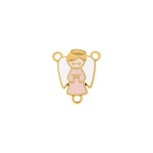 Entremeio Terço Anjo Ouro com Rosa 23mm