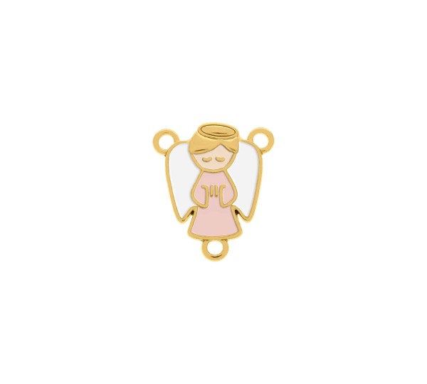 Entremeio Terço Anjo Ouro com Rosa 23mm