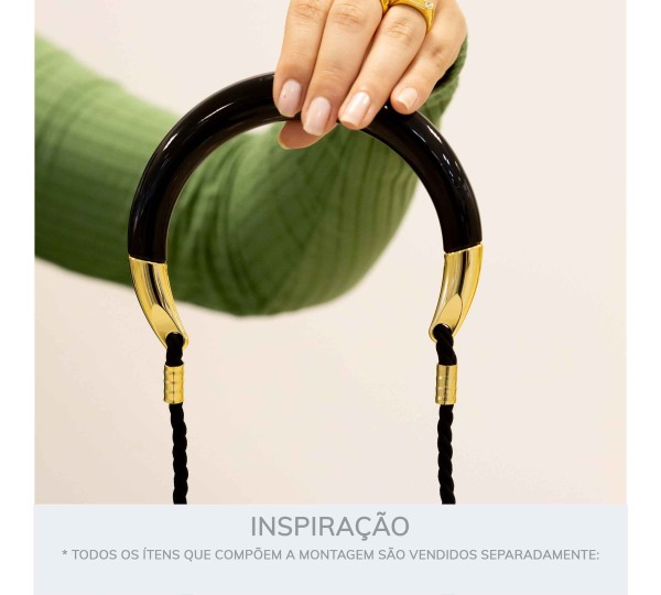 Alça para Bolsa Preto com Ponteira Ouro 140mm