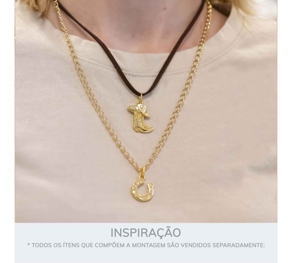 Pingente Ferradura Ouro com Strass 20mm