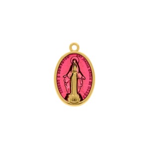 Pingente Nossa Senhora das Graças Ouro com Rosa 25mm