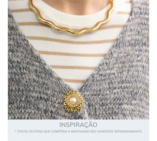 Broche Arabesco Ouro com Pérola 34mm