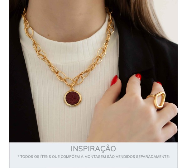 Pingente São Bento Ouro com Bordô 27mm