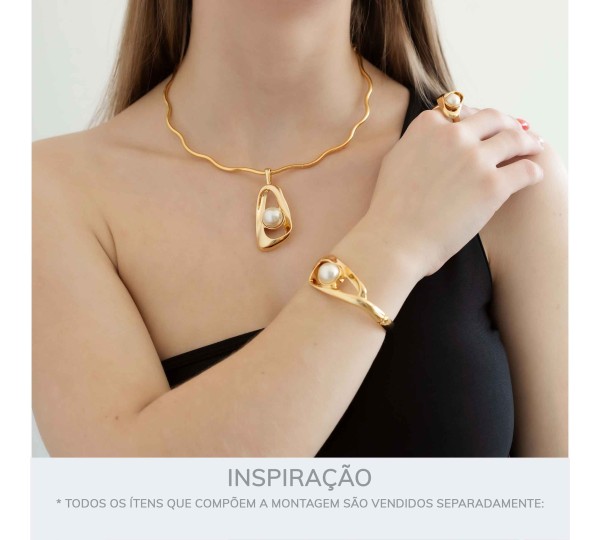 Pingente Orgânico Ouro com Pérola 58mm