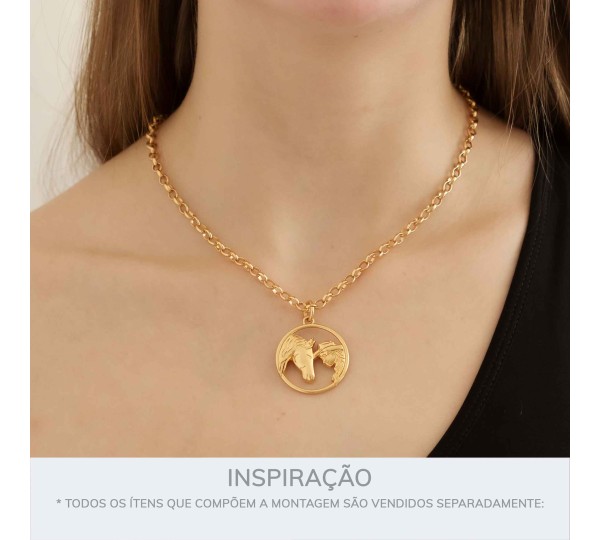 Pingente Medalha Cavalo Ouro 34mm