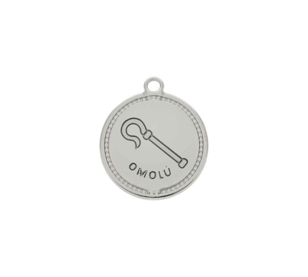 Pingente Omolú Níquel com Marrom 26mm